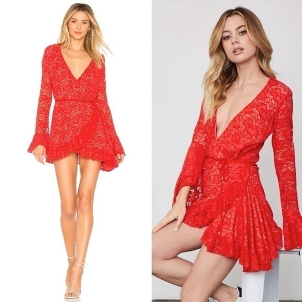 WE ARE HAH Wrap Star Dress Blood Orange Lace